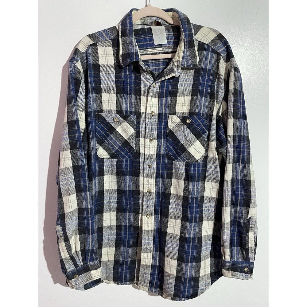 Vtg Carhartt Flannel Shirt Men 2XL? Tall‎ Rugged Plaid Heavyweight Outdoor 80s